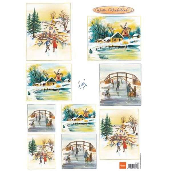List A4 s malovanými obrázky zimní krajina na ledě Marianne Design