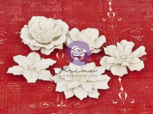 Papírové kytky jako dekorace na scrapbooking - Christmas Flowers White, zdobené květiny