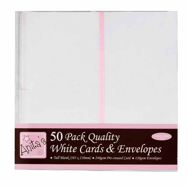 10x21 přání a obálky (50ks) bílé 240g/m2 - Sada blahopřání obálky a karty bílé vysoké, cardmaking, výroba přání Anita´s