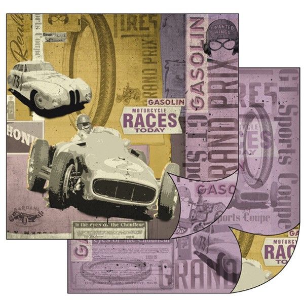 Oboustranný papír na scrapbook Staré závodní automobily STAMPERIA
