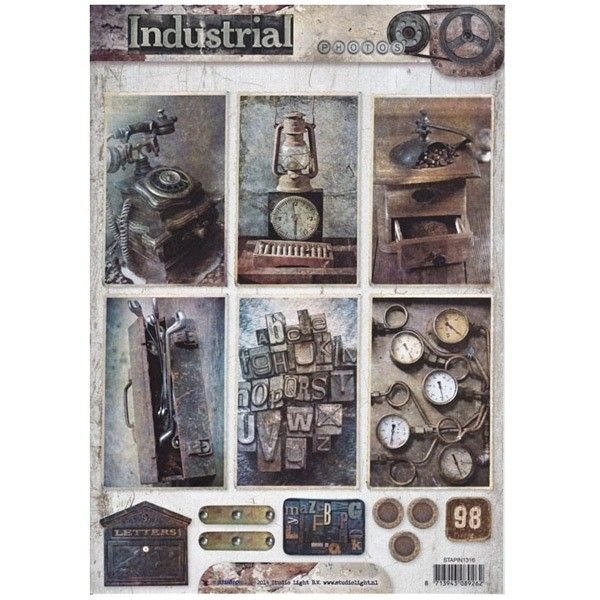 Jednostranný papír na scrapbook A4 Industrial Vintage (1ks) č.131 STUDIO LIGHT