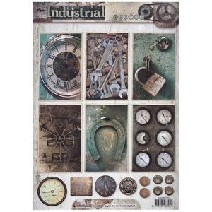 Jednostranný papír na scrapbook A4 Industrial Vintage (1ks) č.1313