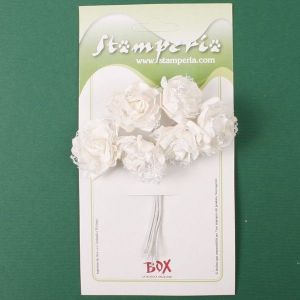 Kytice papírových růží s krajkou (6ks) bílé