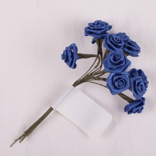 Kytice růžiček ze saténu 12ks tmavě modrá SCRAPBERRYS