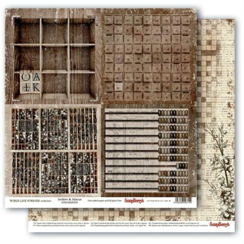 Oboustranný papír na scrapbook ScrapBerry´s Archive & Abacus vyšší gramáže 180 gsm SCRAPBERRYS